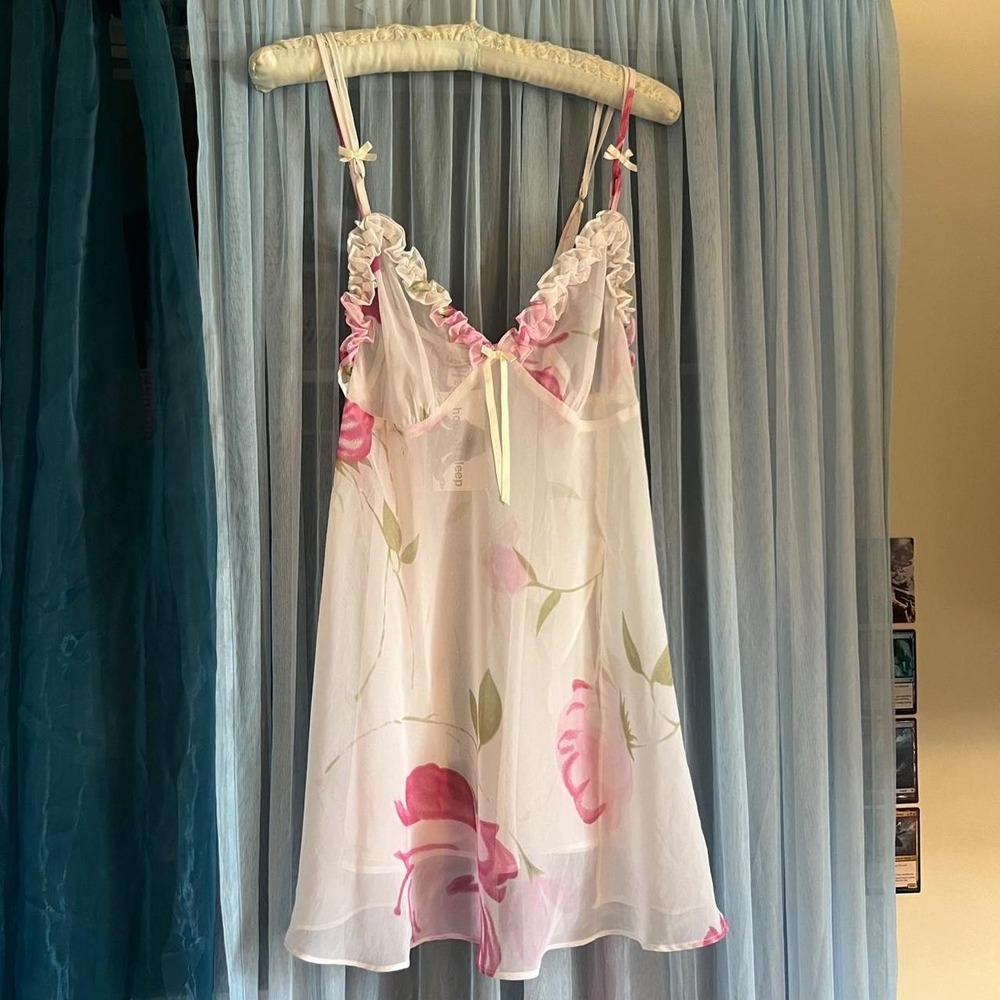 Floral Mesh Ruffled Babydoll Slip Dress